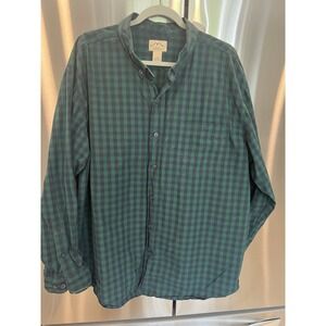 Blue Mountain Men's Button Down Shirt 2XL Green Blue Plaid Cotton Long Sleeve